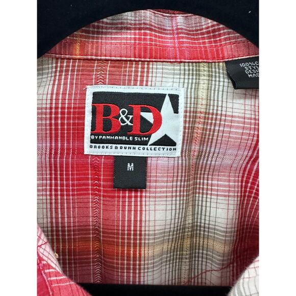 Brooks & Dunn Collection Mens sz M Snap Plaid Red & Green Western Collared Shirt - Picture 3 of 10
